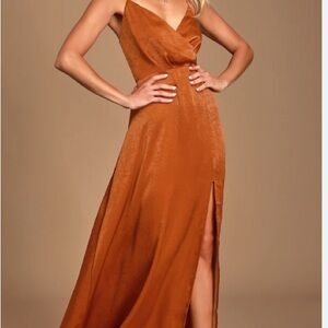 Lulus Constantine Rust Orange Satin Maxi Dress NWT Size  XXS